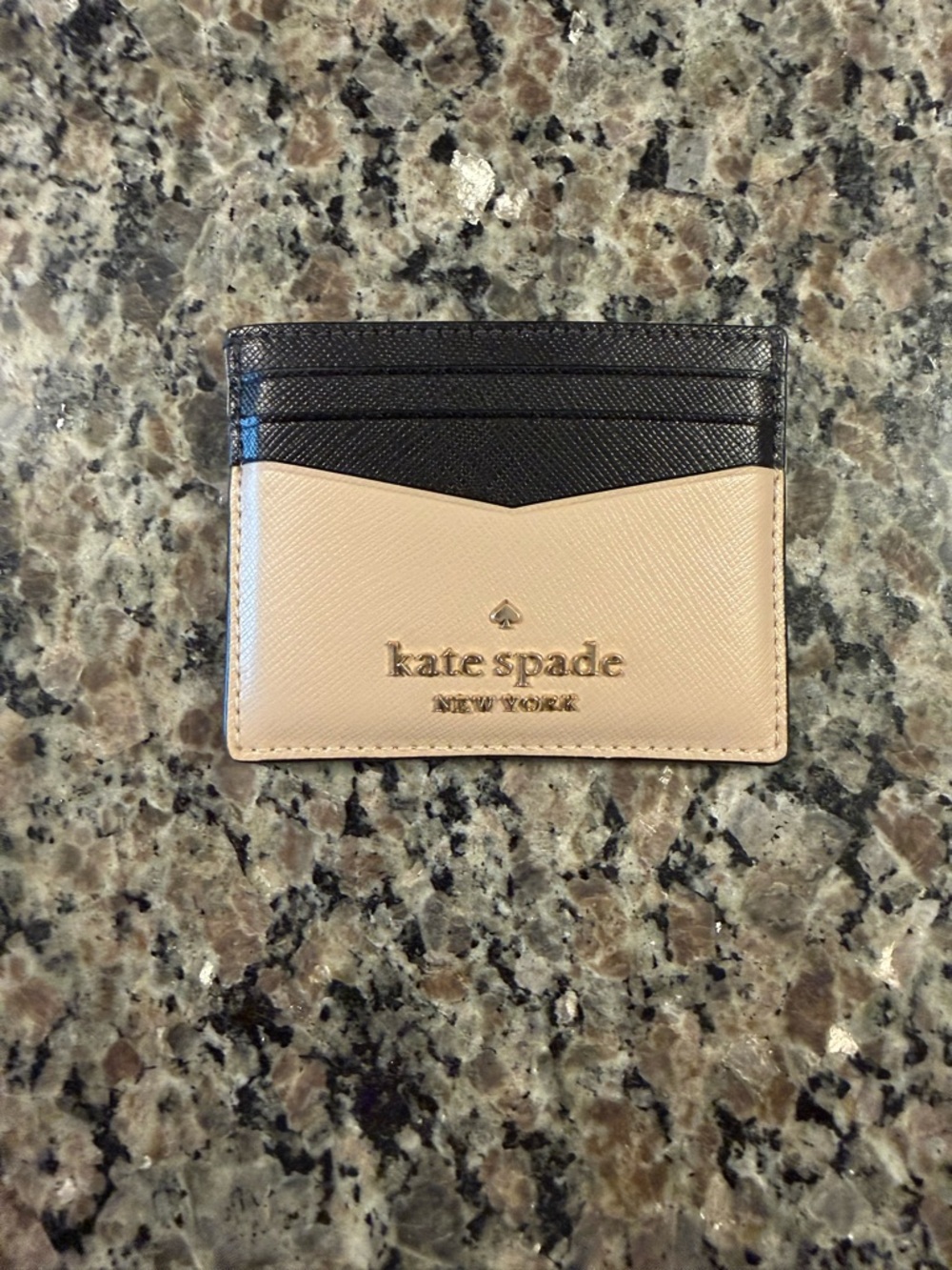 kate spade Two-Tone Leather Card Holder with Gold Logo